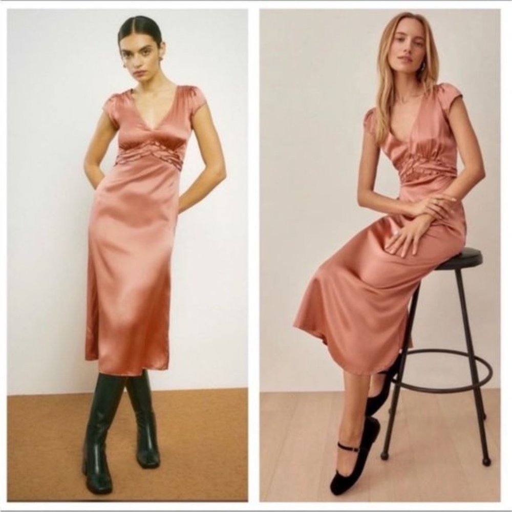 Reformation Pure Silk Kaye Dress in Praline Pink Size 6